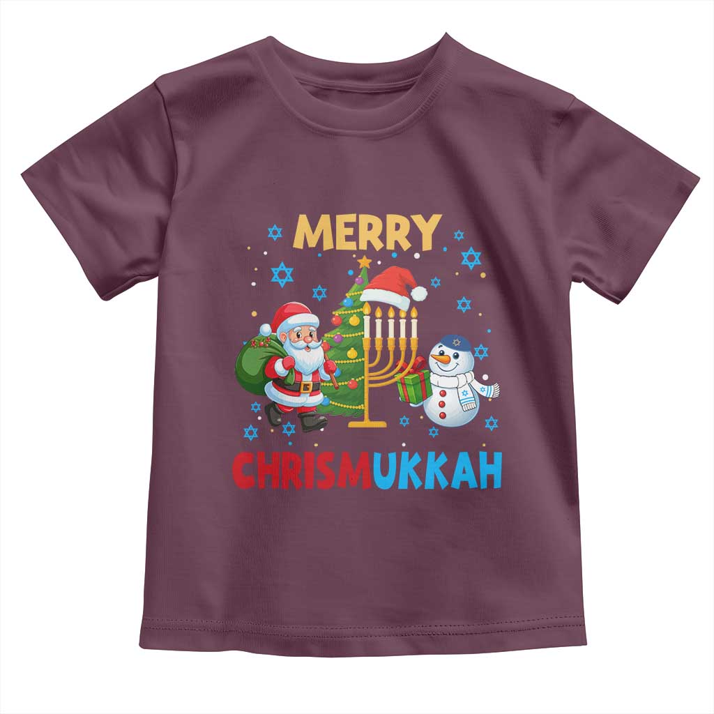 Merry Chrismukkah Toddler T Shirt Happy Christmas Hanukkah Jewish Santa Snowman TS10 Maroon Print Your Wear