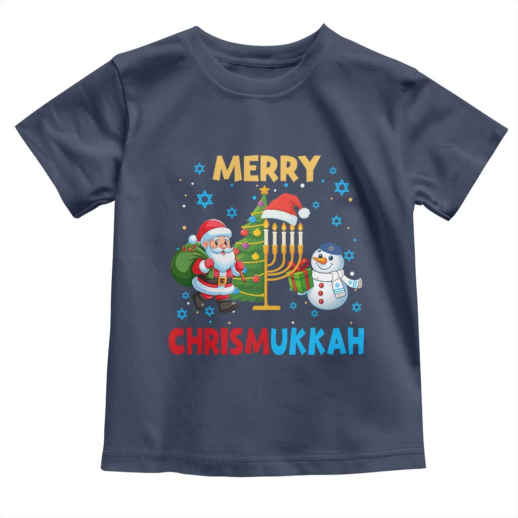 Merry Chrismukkah Toddler T Shirt Happy Christmas Hanukkah Jewish Santa Snowman TS10 Navy Print Your Wear