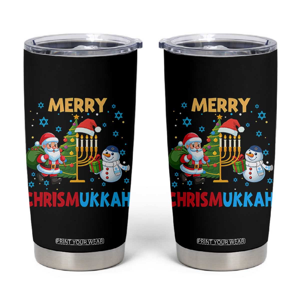 Merry Chrismukkah Tumbler Cup Happy Christmas Hanukkah Jewish Santa Snowman TS10 Black Print Your Wear