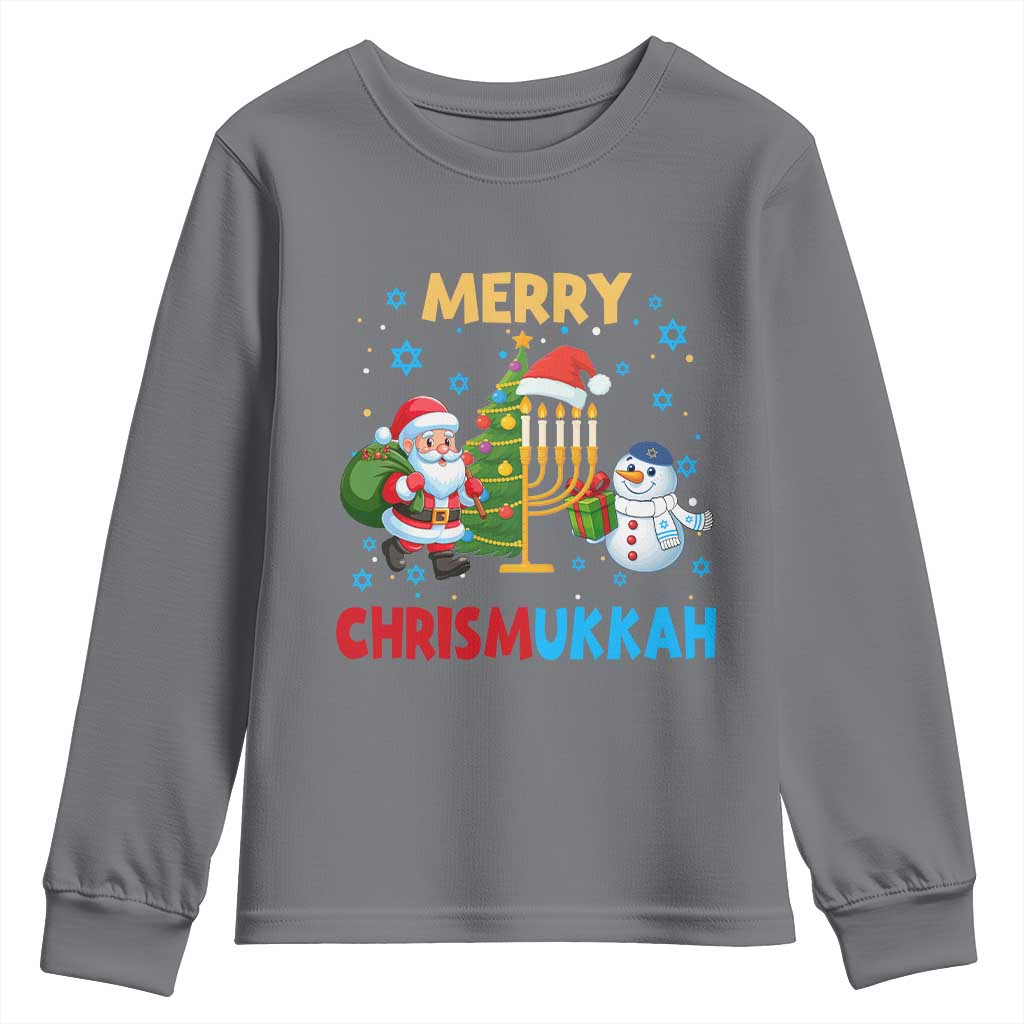 Merry Chrismukkah Youth Sweatshirt Happy Christmas Hanukkah Jewish Santa Snowman TS10 Charcoal Print Your Wear
