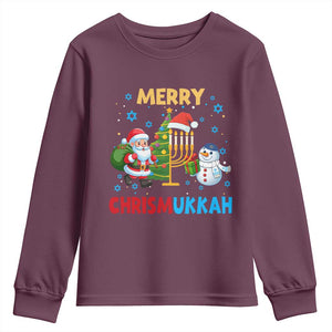 Merry Chrismukkah Youth Sweatshirt Happy Christmas Hanukkah Jewish Santa Snowman TS10 Maroon Print Your Wear