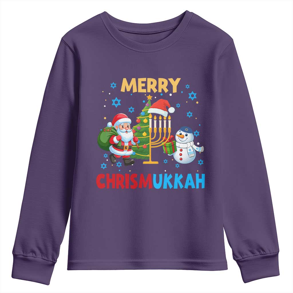 Merry Chrismukkah Youth Sweatshirt Happy Christmas Hanukkah Jewish Santa Snowman TS10 Purple Print Your Wear