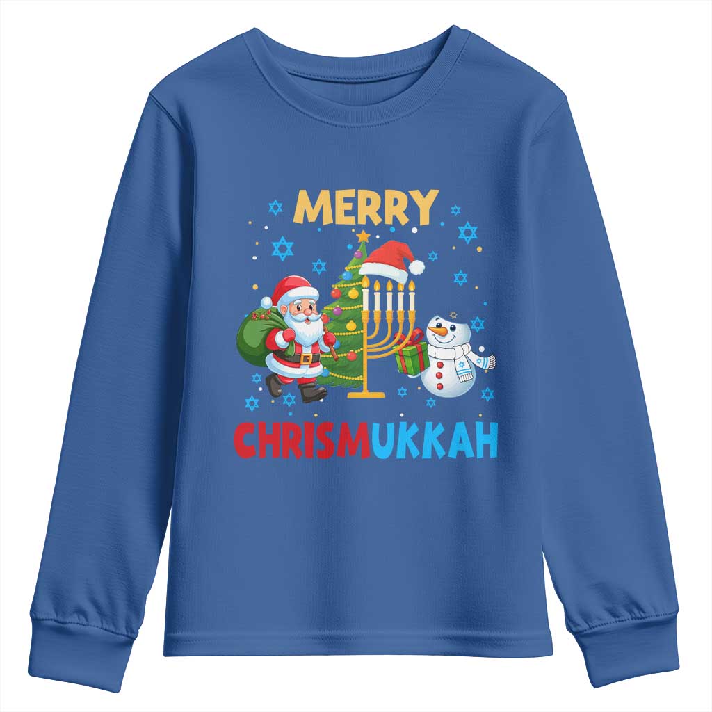 Merry Chrismukkah Youth Sweatshirt Happy Christmas Hanukkah Jewish Santa Snowman TS10 Royal Blue Print Your Wear