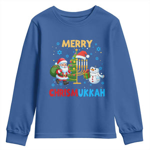 Merry Chrismukkah Youth Sweatshirt Happy Christmas Hanukkah Jewish Santa Snowman TS10 Royal Blue Print Your Wear
