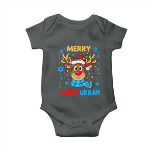 Merry Chrismukkah Baby Onesie Jewish Happy Christmas Hanukkah Reindeer Menorah TS10 Dark Heather Print Your Wear
