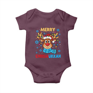 Merry Chrismukkah Baby Onesie Jewish Happy Christmas Hanukkah Reindeer Menorah TS10 Maroon Print Your Wear