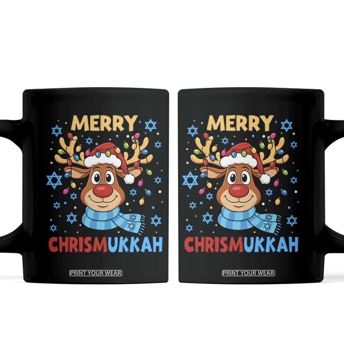 Merry Chrismukkah Coffee Mug Jewish Happy Christmas Hanukkah Reindeer Menorah TS10 Black Print Your Wear