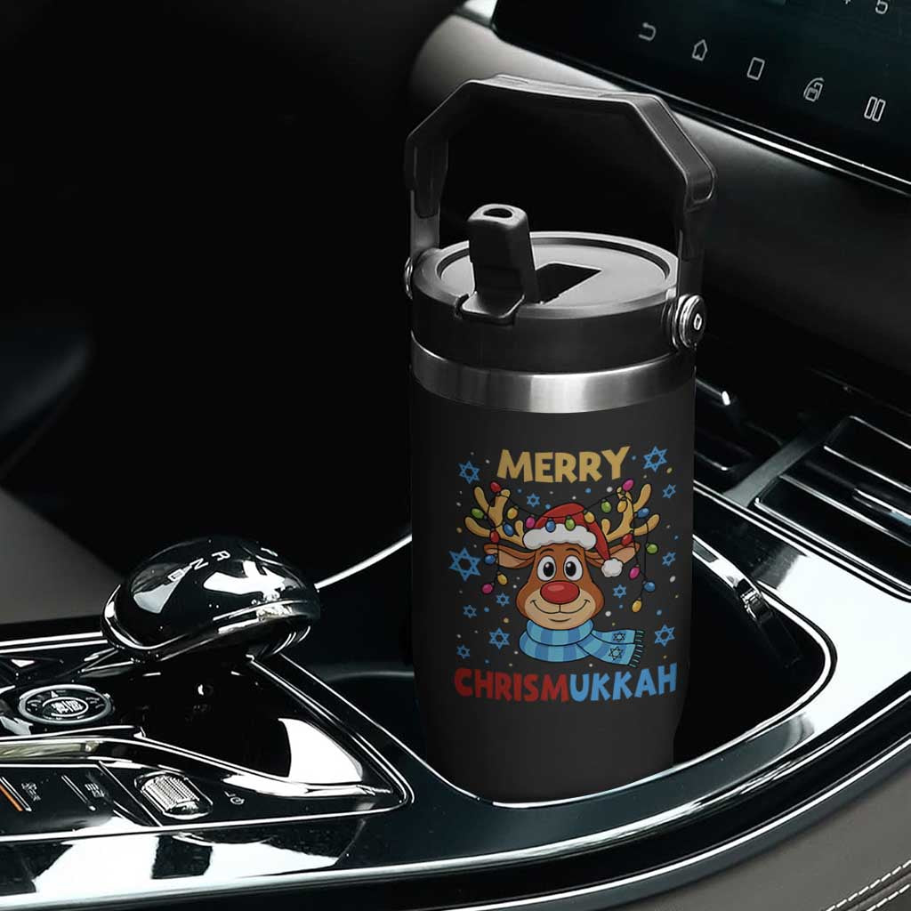 Merry Chrismukkah Flip Straw Tumbler Jewish Happy Christmas Hanukkah Reindeer Menorah TS10 Print Your Wear