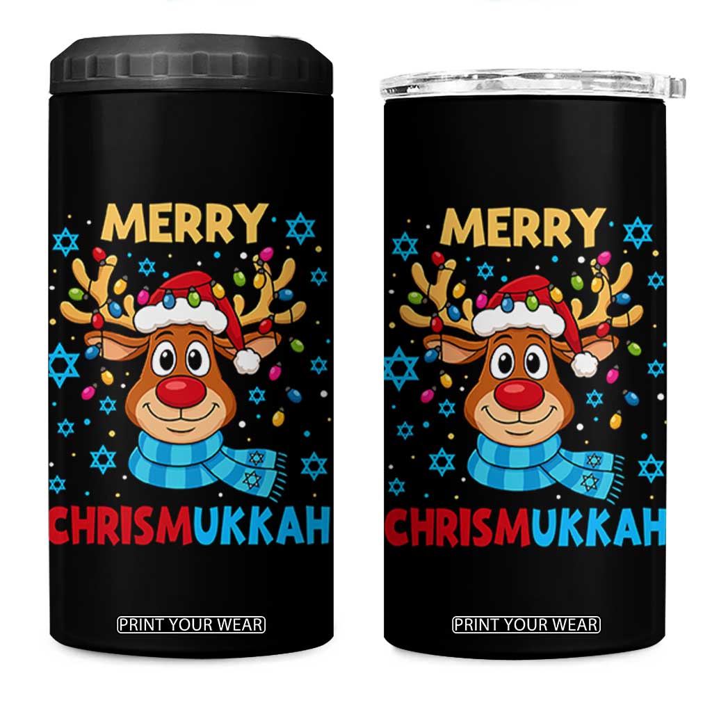 Merry Chrismukkah 4 in 1 Can Cooler Tumbler Jewish Happy Christmas Hanukkah Reindeer Menorah TS10 One Size: 16 oz Black Print Your Wear