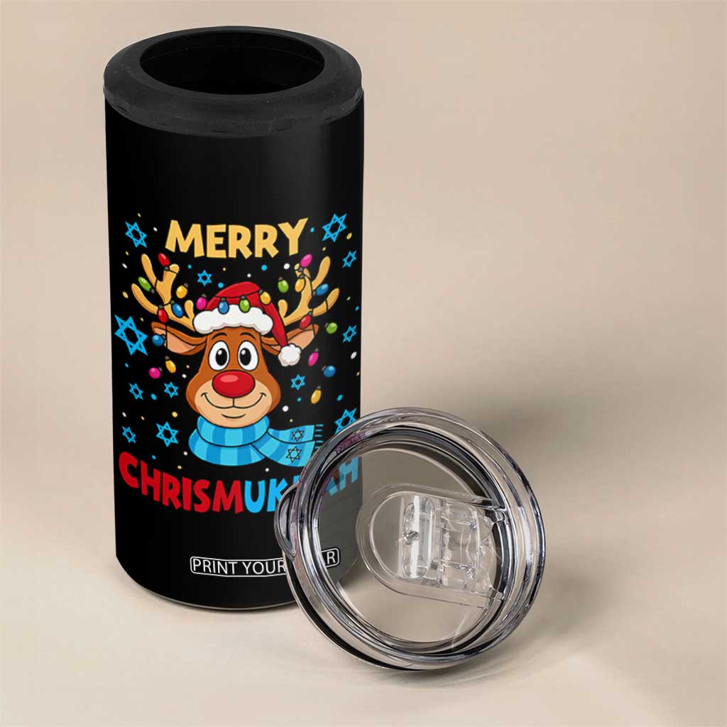 Merry Chrismukkah 4 in 1 Can Cooler Tumbler Jewish Happy Christmas Hanukkah Reindeer Menorah TS10 Print Your Wear