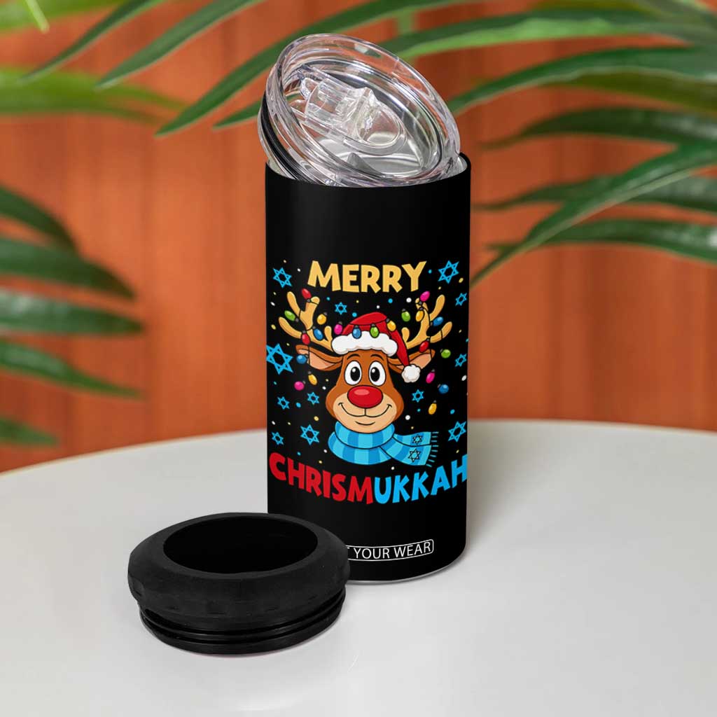 Merry Chrismukkah 4 in 1 Can Cooler Tumbler Jewish Happy Christmas Hanukkah Reindeer Menorah TS10 Print Your Wear
