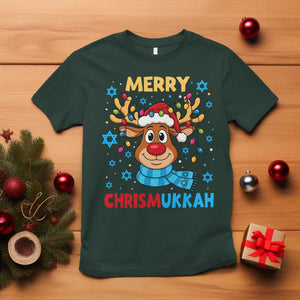 Merry Chrismukkah T Shirt Jewish Happy Christmas Hanukkah Reindeer Menorah TS10 Dark Forest Green Print Your Wear