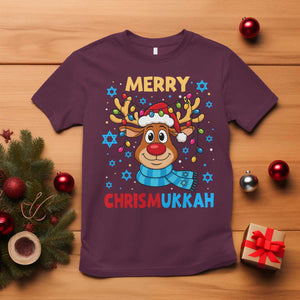 Merry Chrismukkah T Shirt Jewish Happy Christmas Hanukkah Reindeer Menorah TS10 Maroon Print Your Wear