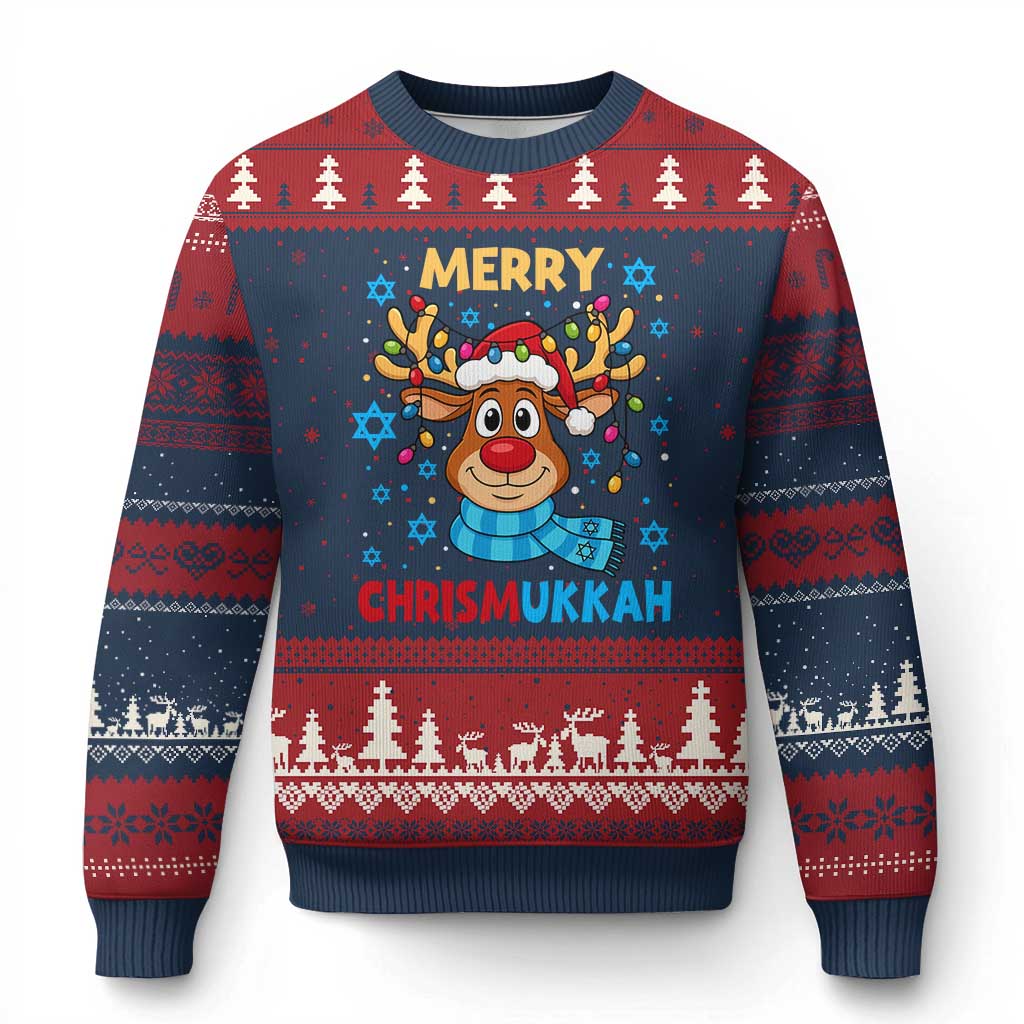 Merry Chrismukkah Ugly Christmas Sweater Jewish Happy Xmas Hanukkah Reindeer Menorah TS10 Navy Red Print Your Wear