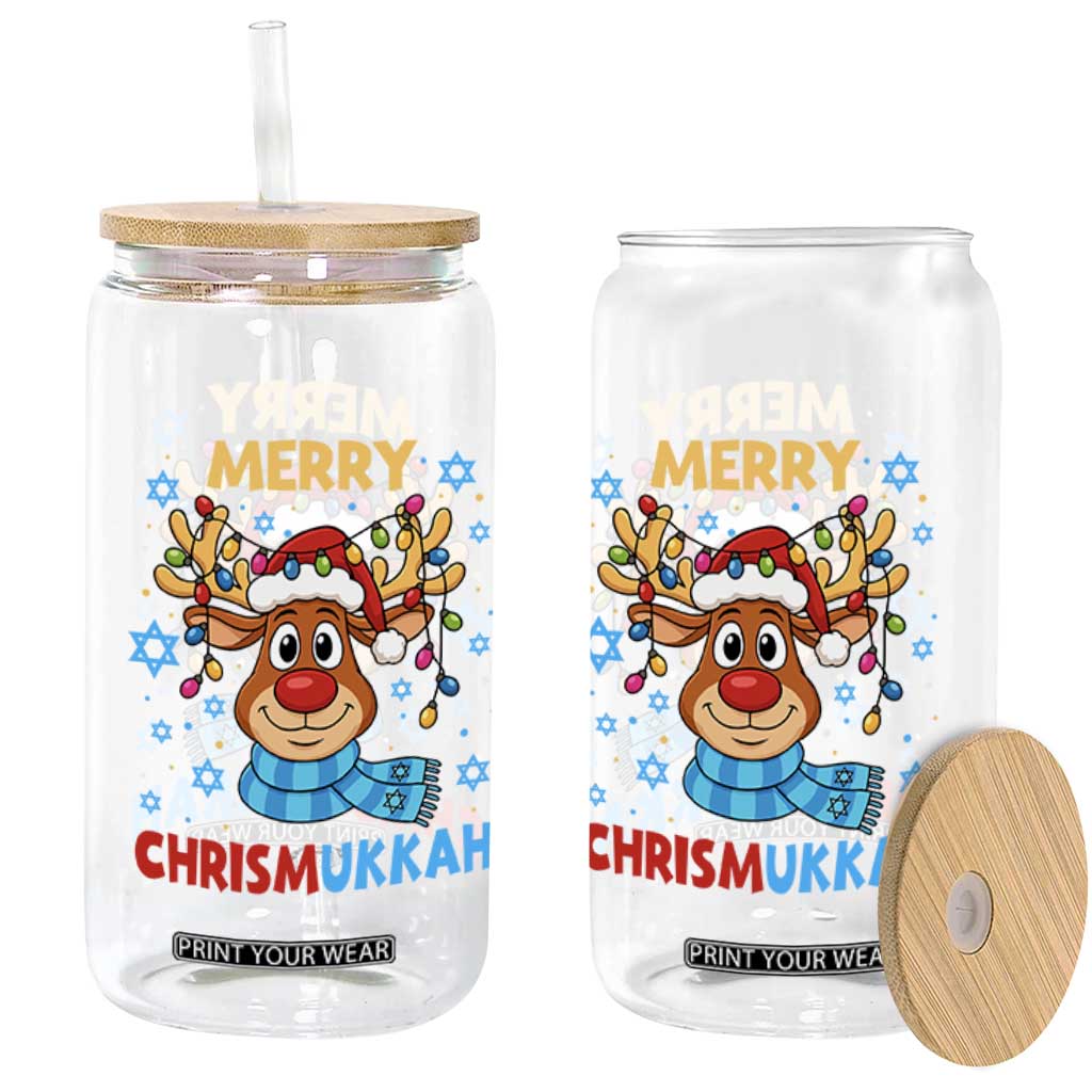 Merry Chrismukkah Glass Can Jewish Happy Christmas Hanukkah Reindeer Menorah TS10 Print Your Wear