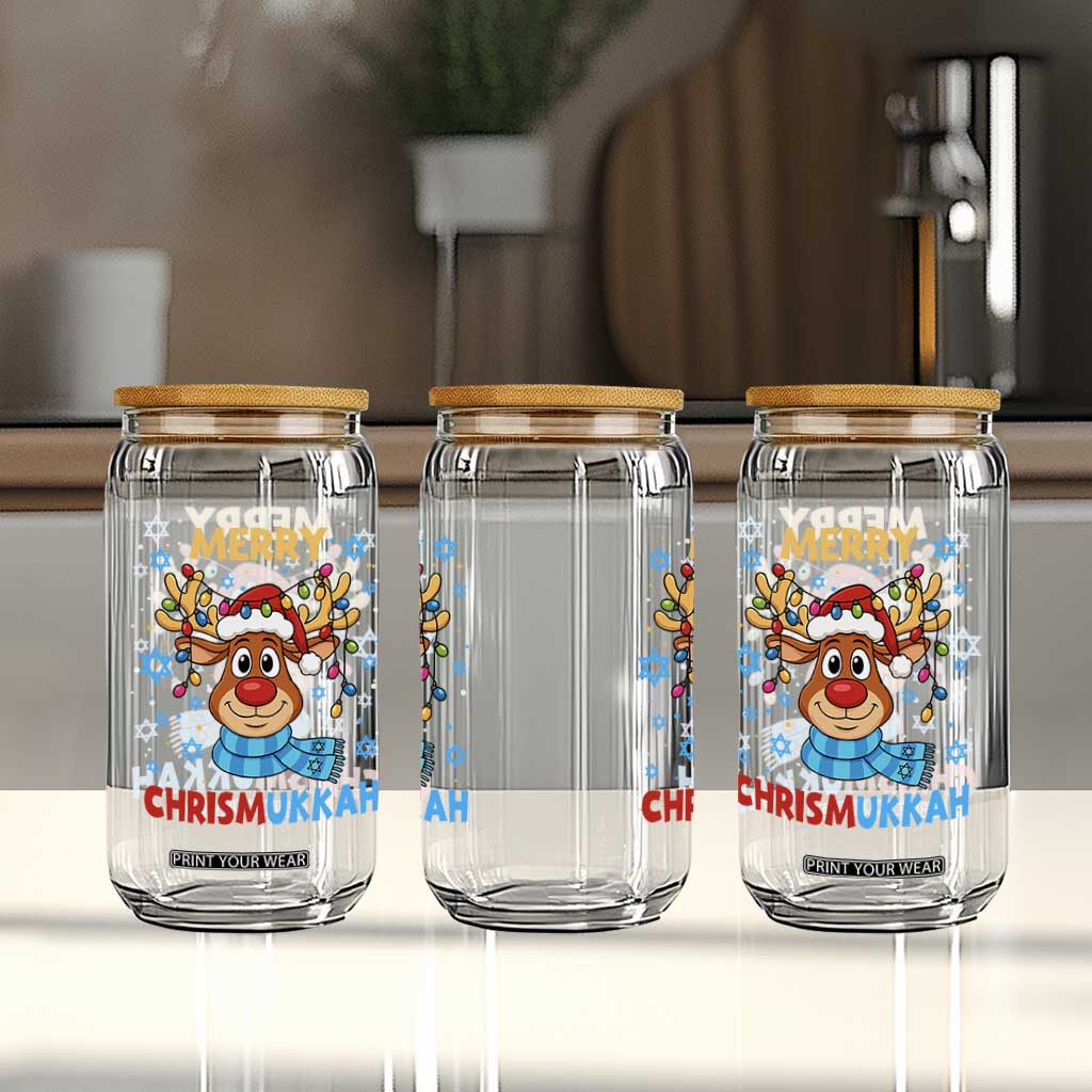 Merry Chrismukkah Glass Can Jewish Happy Christmas Hanukkah Reindeer Menorah TS10 Print Your Wear