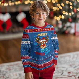 Merry Chrismukkah Hanukkah Ugly Sweater Jewish Happy Christmas Hanukkah Reindeer Menorah TS10 Blue Red Print Your Wear