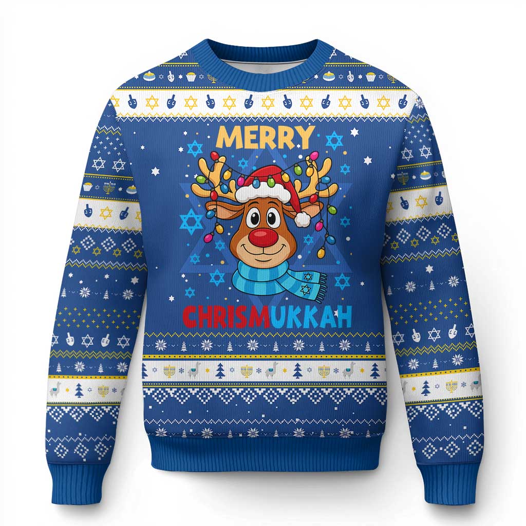 Merry Chrismukkah Hanukkah Ugly Sweater Jewish Happy Christmas Hanukkah Reindeer Menorah TS10 Blue White Print Your Wear