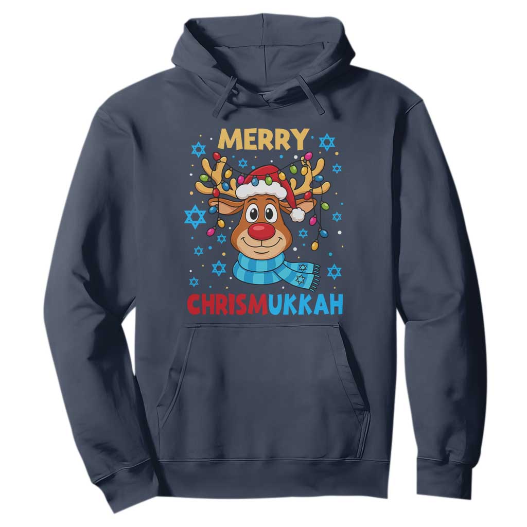 Merry Chrismukkah Hoodie Jewish Happy Christmas Hanukkah Reindeer Menorah TS10 Navy Print Your Wear