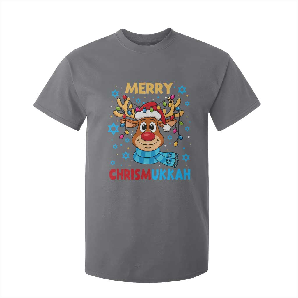 Merry Chrismukkah T Shirt For Kid Jewish Happy Christmas Hanukkah Reindeer Menorah TS10 Charcoal Print Your Wear