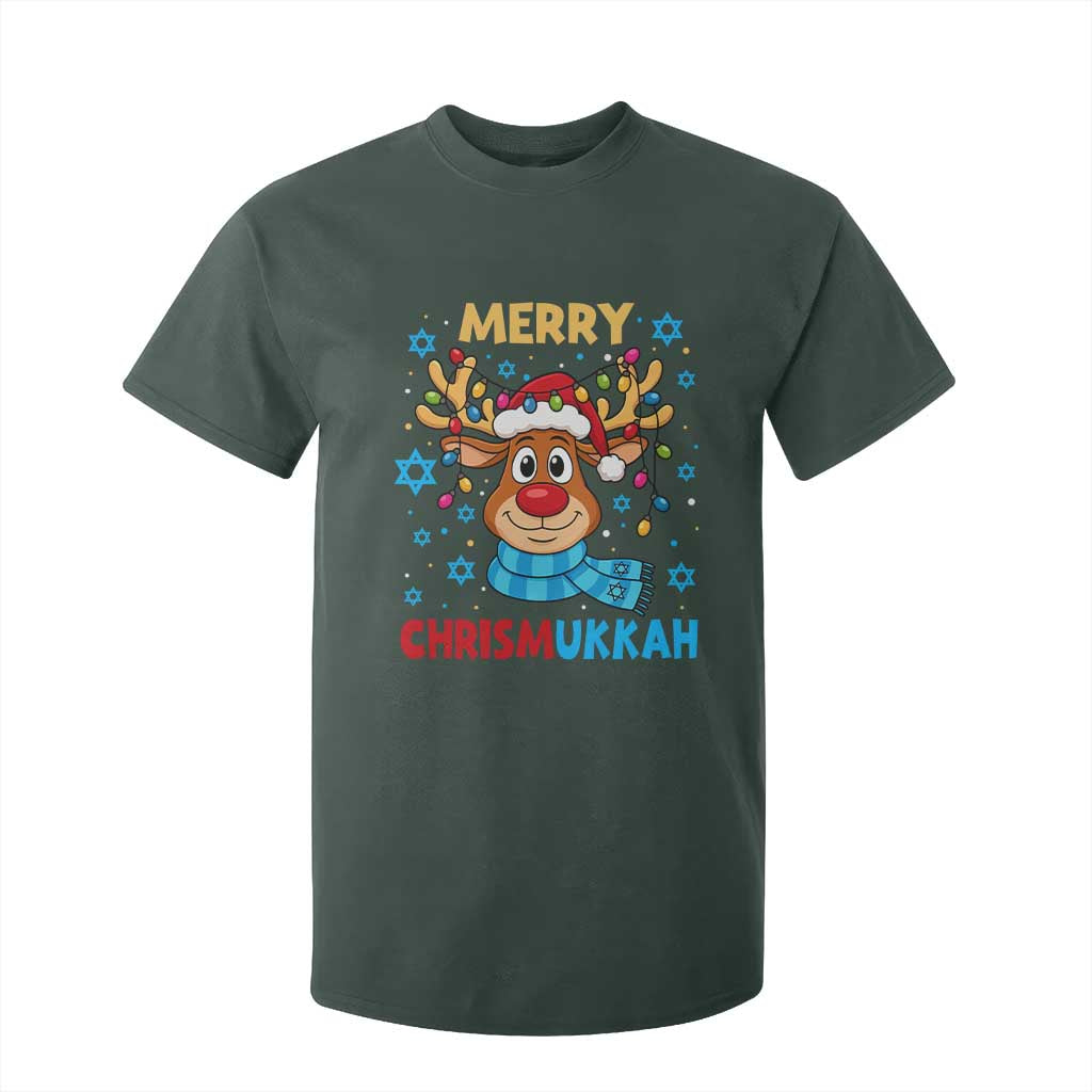 Merry Chrismukkah T Shirt For Kid Jewish Happy Christmas Hanukkah Reindeer Menorah TS10 Dark Forest Green Print Your Wear