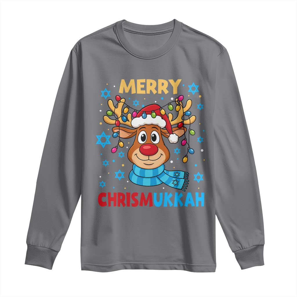 Merry Chrismukkah Long Sleeve Shirt Jewish Happy Christmas Hanukkah Reindeer Menorah TS10 Charcoal Print Your Wear