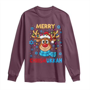 Merry Chrismukkah Long Sleeve Shirt Jewish Happy Christmas Hanukkah Reindeer Menorah TS10 Maroon Print Your Wear