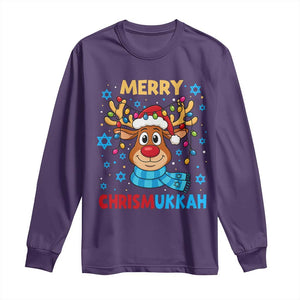 Merry Chrismukkah Long Sleeve Shirt Jewish Happy Christmas Hanukkah Reindeer Menorah TS10 Purple Print Your Wear