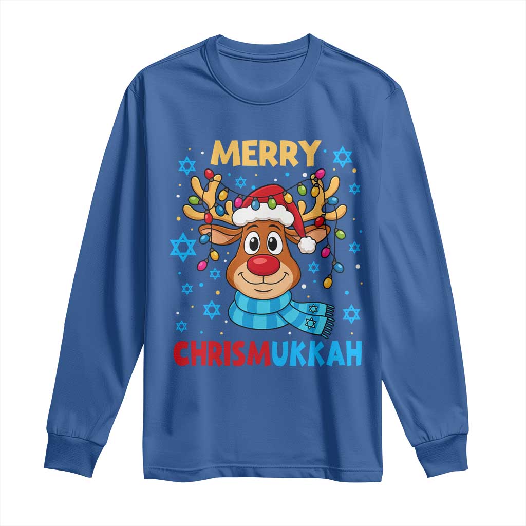 Merry Chrismukkah Long Sleeve Shirt Jewish Happy Christmas Hanukkah Reindeer Menorah TS10 Royal Blue Print Your Wear