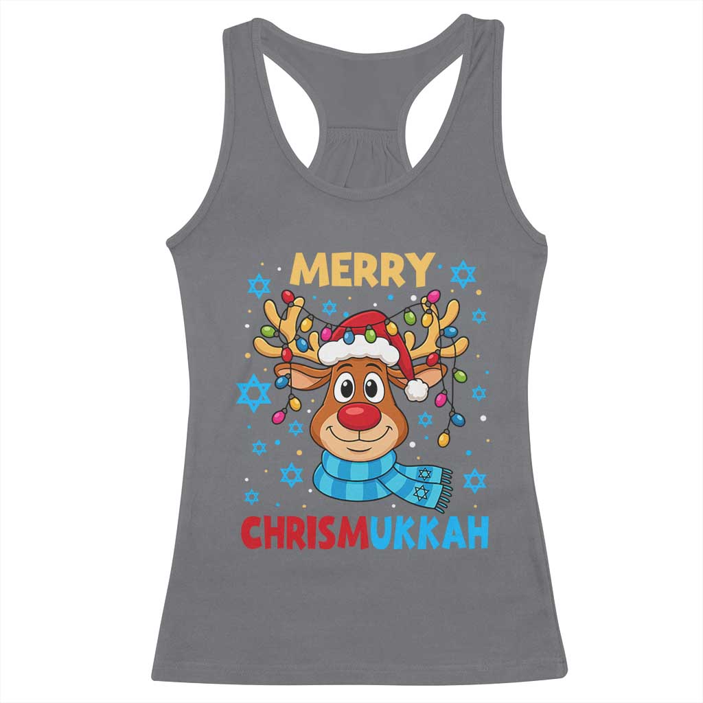 Merry Chrismukkah Racerback Tank Top Jewish Happy Christmas Hanukkah Reindeer Menorah TS10 Charcoal Print Your Wear