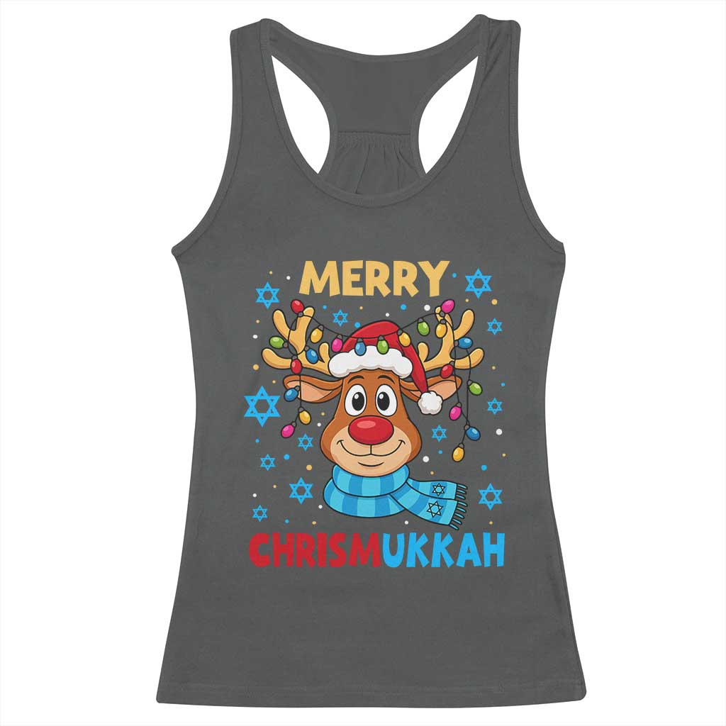 Merry Chrismukkah Racerback Tank Top Jewish Happy Christmas Hanukkah Reindeer Menorah TS10 Dark Heather Print Your Wear