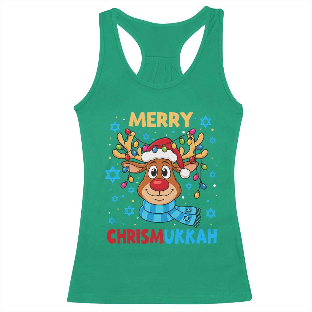 Merry Chrismukkah Racerback Tank Top Jewish Happy Christmas Hanukkah Reindeer Menorah TS10 Irish Green Print Your Wear