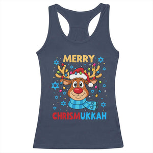 Merry Chrismukkah Racerback Tank Top Jewish Happy Christmas Hanukkah Reindeer Menorah TS10 Navy Print Your Wear