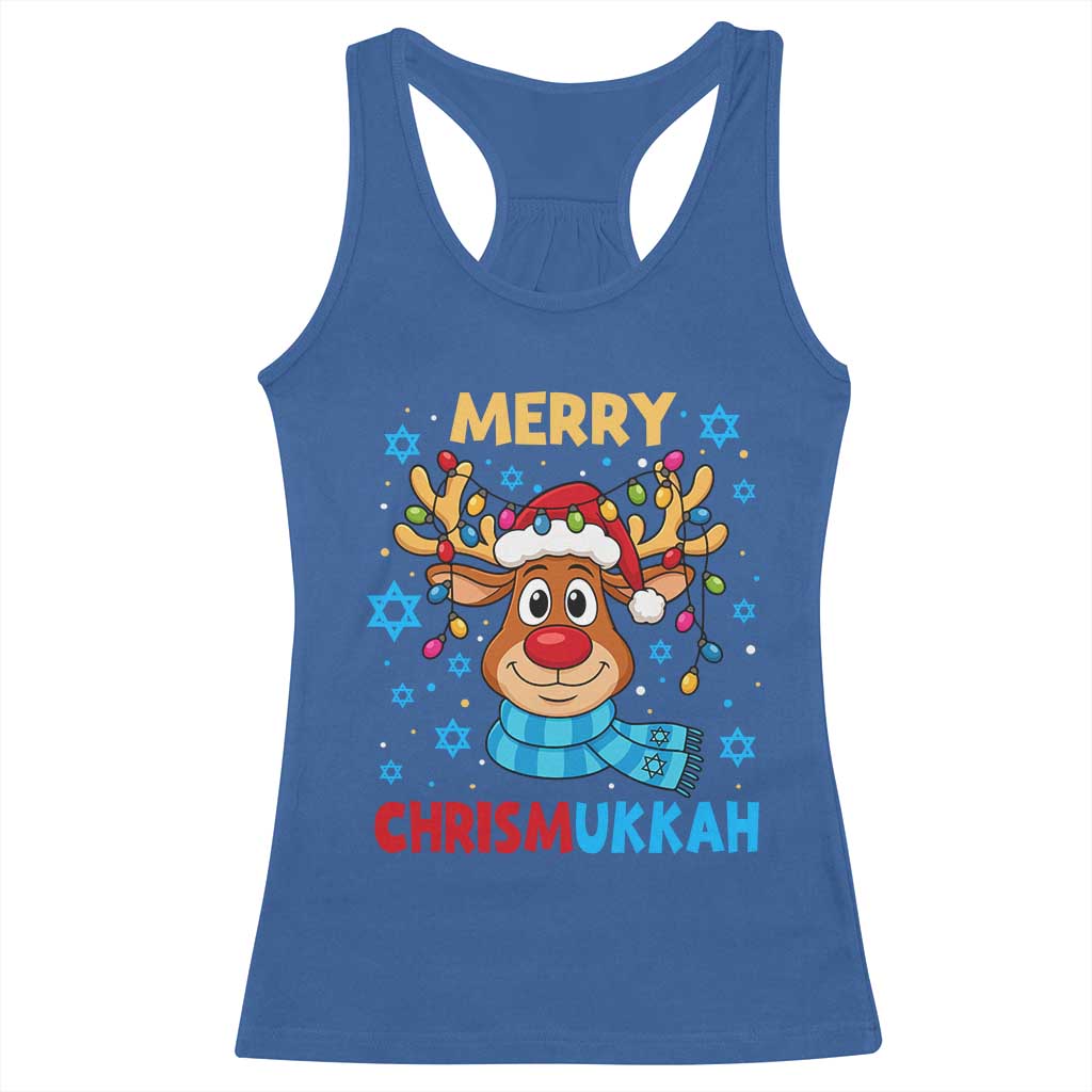 Merry Chrismukkah Racerback Tank Top Jewish Happy Christmas Hanukkah Reindeer Menorah TS10 Royal Blue Print Your Wear