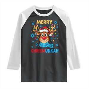 Merry Chrismukkah Raglan Shirt Jewish Happy Christmas Hanukkah Reindeer Menorah TS10 Black White Print Your Wear