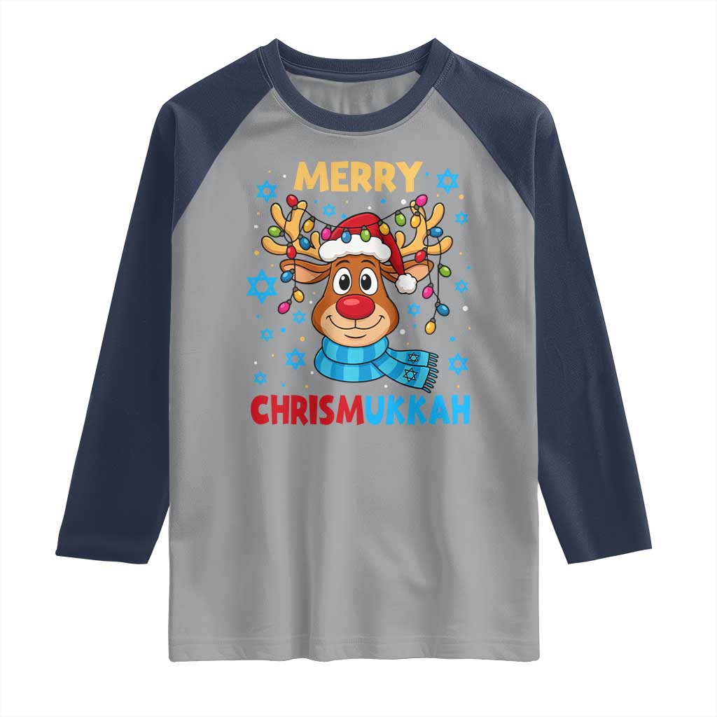 Merry Chrismukkah Raglan Shirt Jewish Happy Christmas Hanukkah Reindeer Menorah TS10 Sport Gray Navy Print Your Wear