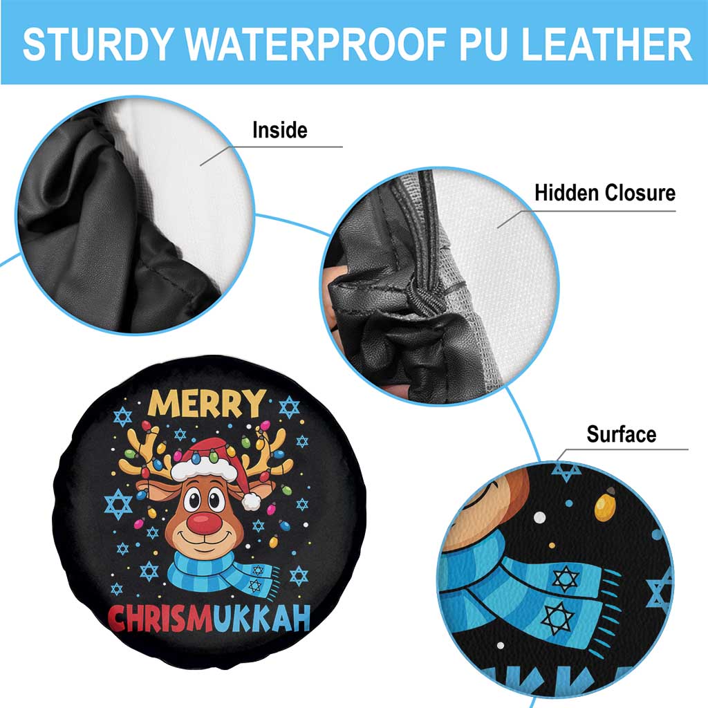 Merry Chrismukkah Spare Tire Cover Jewish Happy Christmas Hanukkah Reindeer Menorah TS10 Print Your Wear