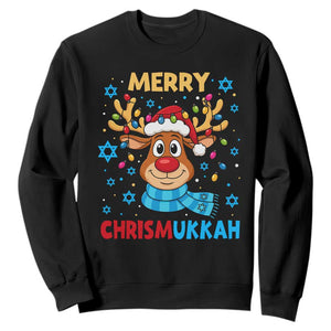 Merry Chrismukkah Sweatshirt Jewish Happy Christmas Hanukkah Reindeer Menorah TS10 Black Print Your Wear