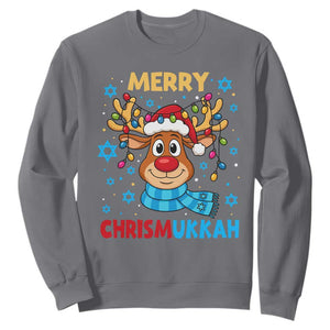 Merry Chrismukkah Sweatshirt Jewish Happy Christmas Hanukkah Reindeer Menorah TS10 Charcoal Print Your Wear