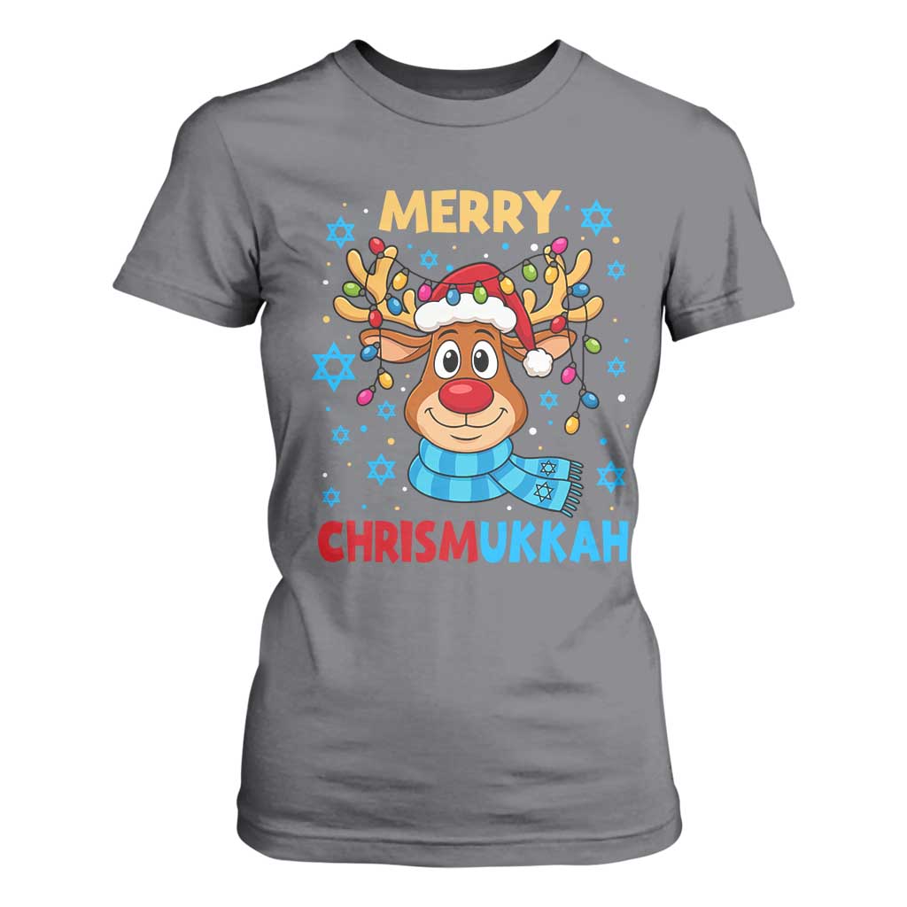 Merry Chrismukkah T Shirt For Women Jewish Happy Christmas Hanukkah Reindeer Menorah TS10 Charcoal Print Your Wear