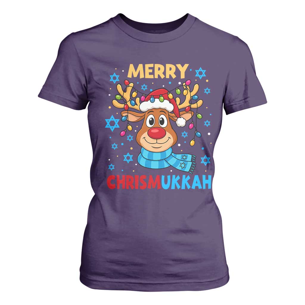 Merry Chrismukkah T Shirt For Women Jewish Happy Christmas Hanukkah Reindeer Menorah TS10 Purple Print Your Wear