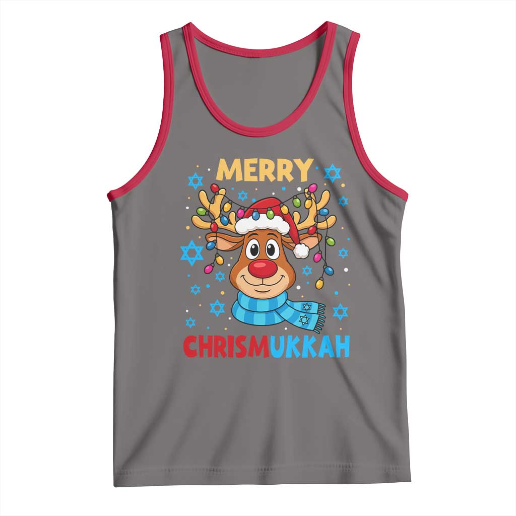 Merry Chrismukkah Tank Top Jewish Happy Christmas Hanukkah Reindeer Menorah TS10 Deep Heather Red Print Your Wear