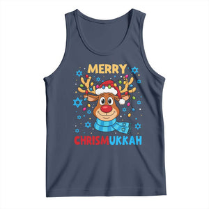 Merry Chrismukkah Tank Top Jewish Happy Christmas Hanukkah Reindeer Menorah TS10 Navy Print Your Wear