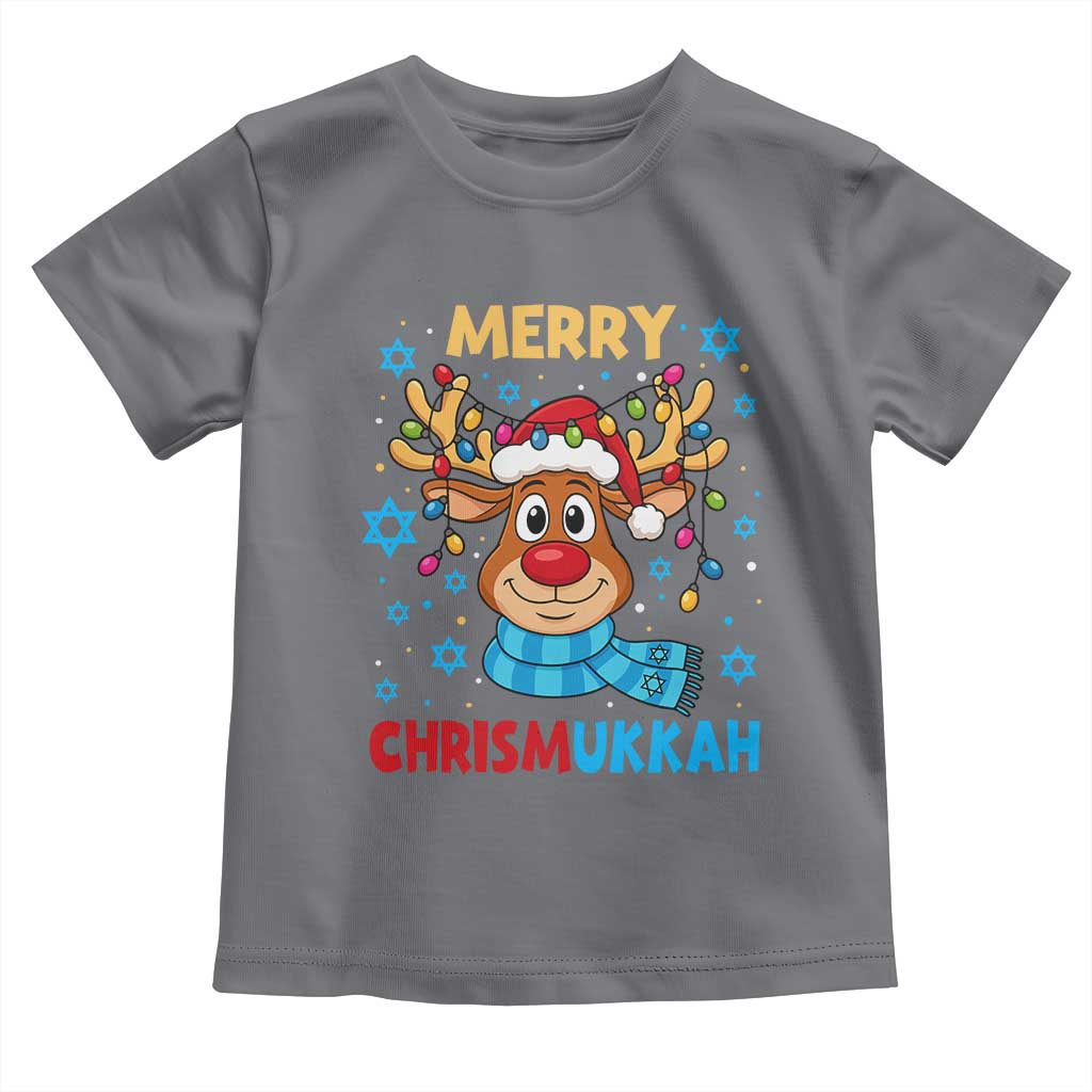 Merry Chrismukkah Toddler T Shirt Jewish Happy Christmas Hanukkah Reindeer Menorah TS10 Charcoal Print Your Wear