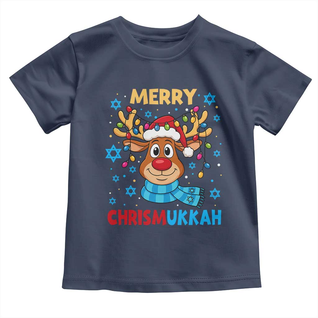 Merry Chrismukkah Toddler T Shirt Jewish Happy Christmas Hanukkah Reindeer Menorah TS10 Navy Print Your Wear
