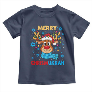 Merry Chrismukkah Toddler T Shirt Jewish Happy Christmas Hanukkah Reindeer Menorah TS10 Navy Print Your Wear
