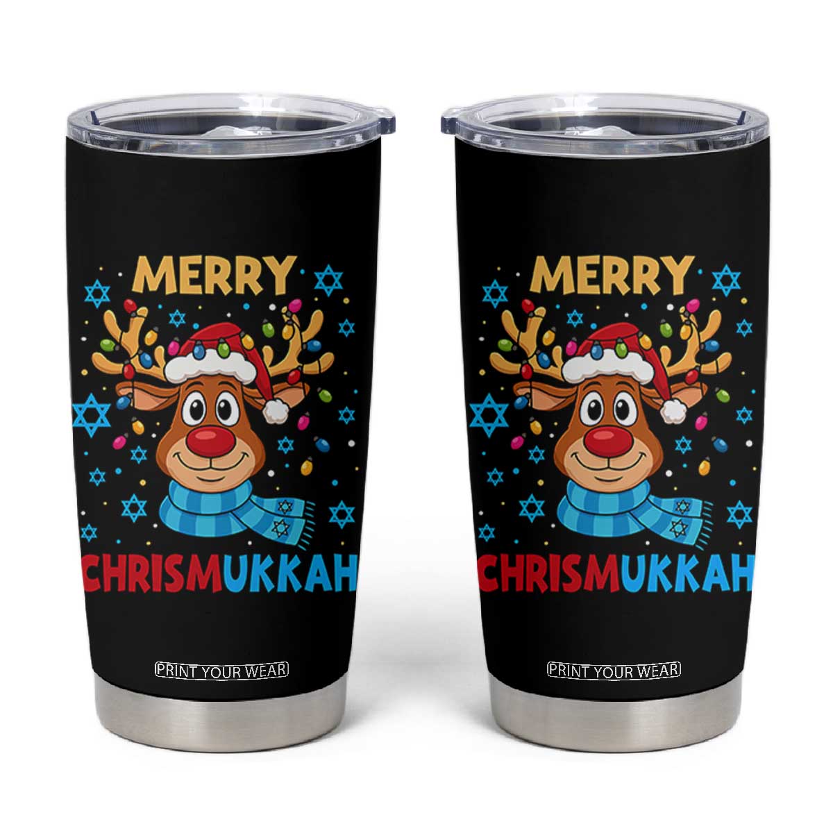 Merry Chrismukkah Tumbler Cup Jewish Happy Christmas Hanukkah Reindeer Menorah TS10 Black Print Your Wear