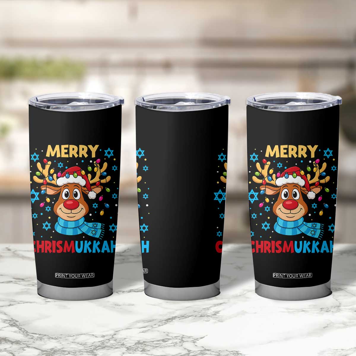 Merry Chrismukkah Tumbler Cup Jewish Happy Christmas Hanukkah Reindeer Menorah TS10 Print Your Wear