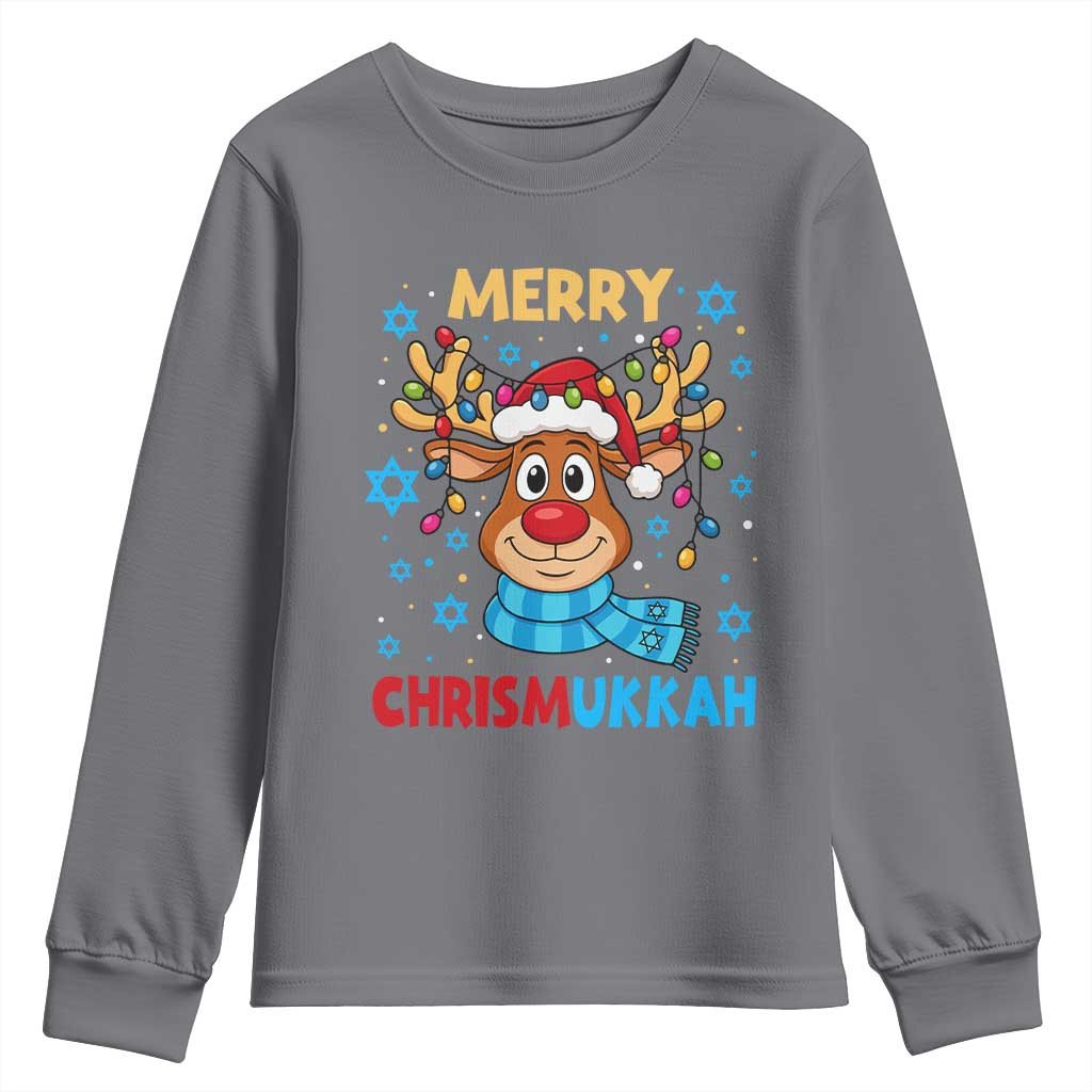 Merry Chrismukkah Youth Sweatshirt Jewish Happy Christmas Hanukkah Reindeer Menorah TS10 Charcoal Print Your Wear