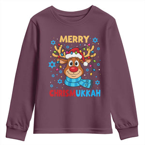 Merry Chrismukkah Youth Sweatshirt Jewish Happy Christmas Hanukkah Reindeer Menorah TS10 Maroon Print Your Wear